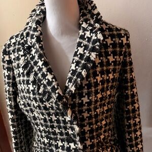 Nine West Black and White Patterned Blazer